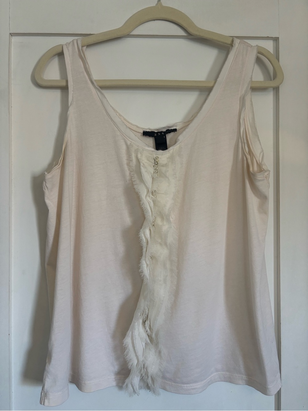MNG by Mango | Ivory Chiffon & Bead Trim Tank Top